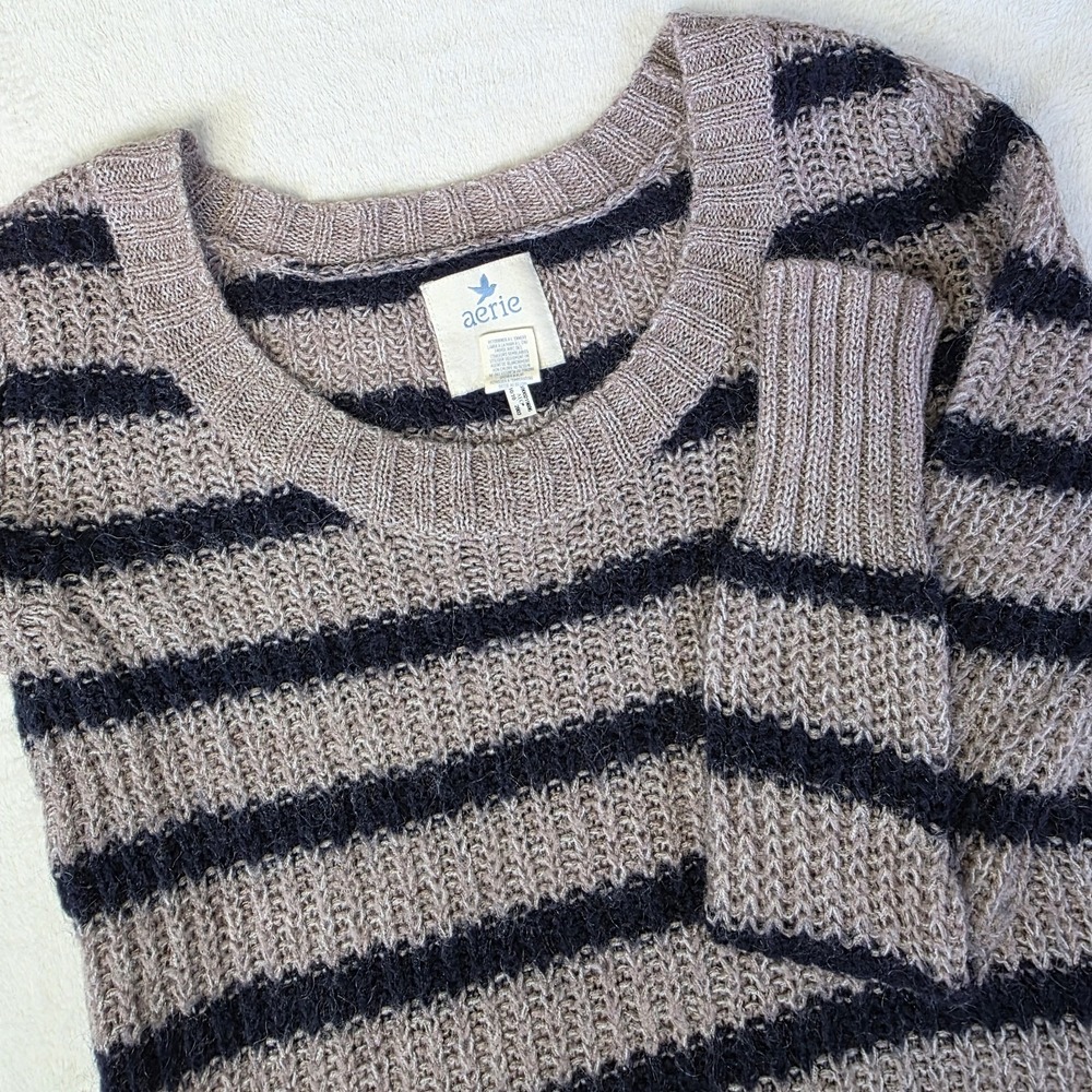 Y2k Aerie Womens XS Blue Mauve Stripe Wool Mohair Blend Sweater Preppy‎ Casual